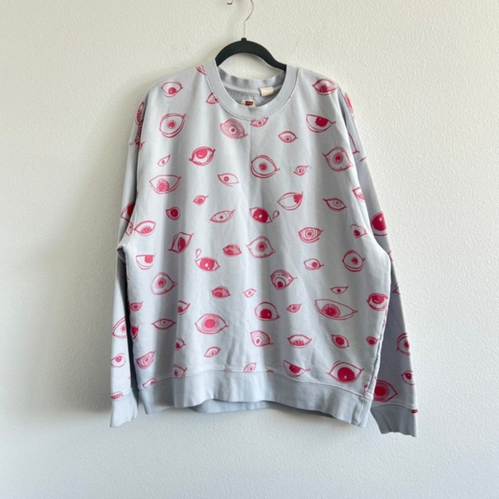 Levi's Unisex Relaxed Crewneck All Over‎ Eyeballs Cotton Sweatshirt XXL Grunge